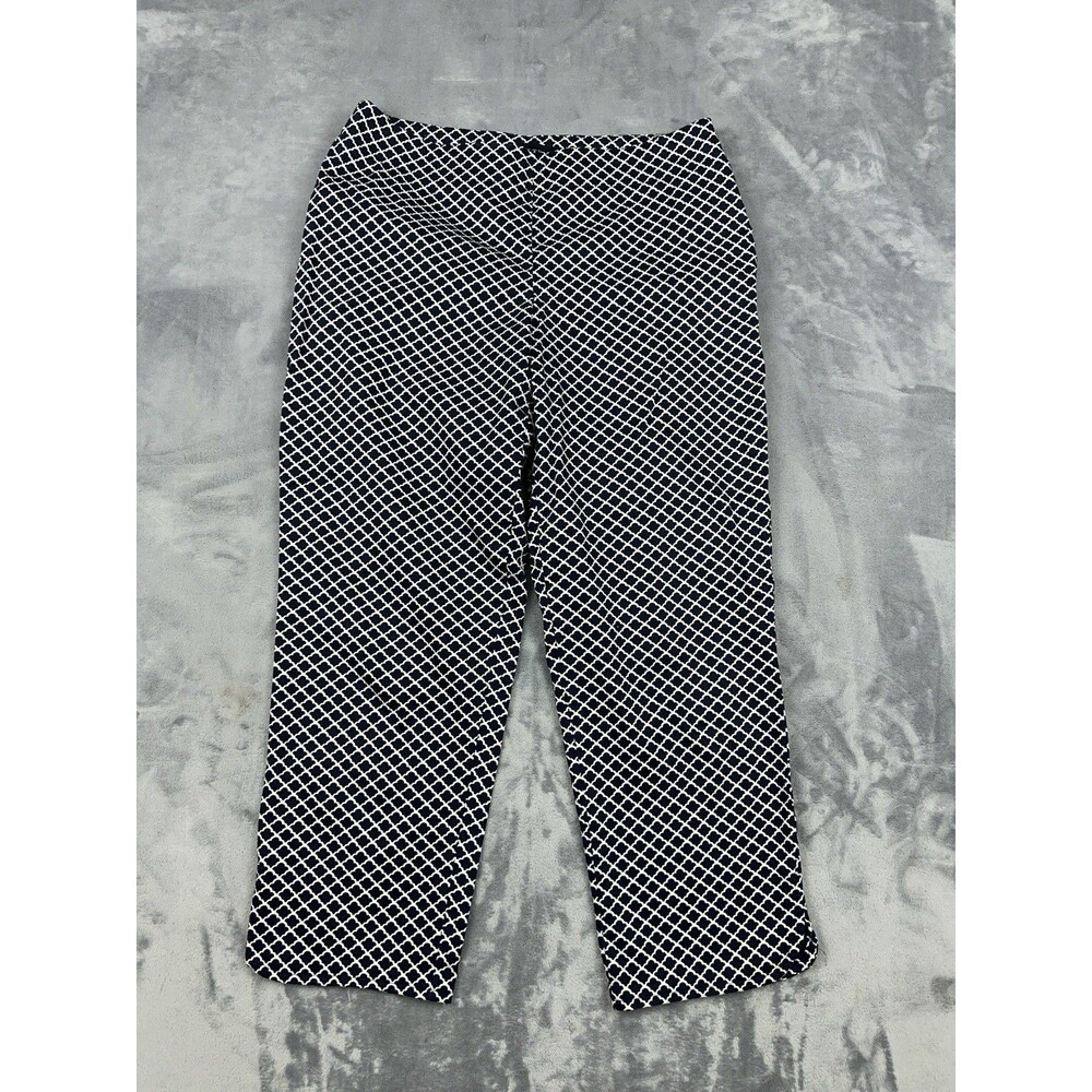 Talbots Heritage Crop Pants Size 2p Petite Navy Blue White Geometric Tile Print